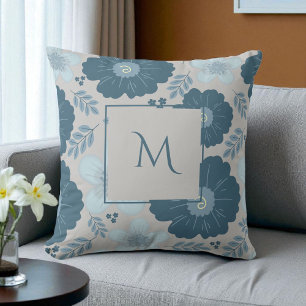 Coussin Aquarelle bleu argenté Script de floraison