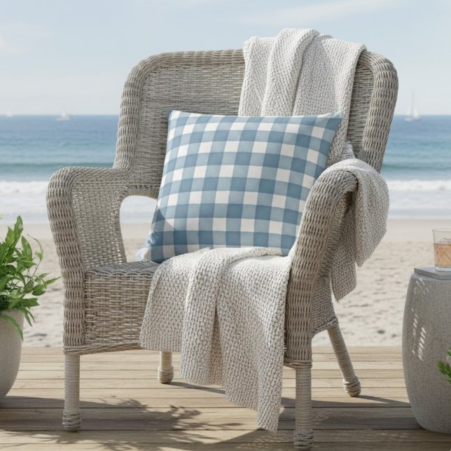 Coussin Aquarelle bleu doux Farmhouse Plaid (Créateur téléchargé)