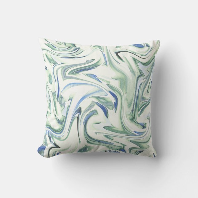 Coussin Aquarelle bleu doux vert tourbillon Abstrait (Recto)