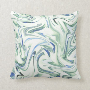 Coussin Aquarelle bleu doux vert tourbillon Abstrait