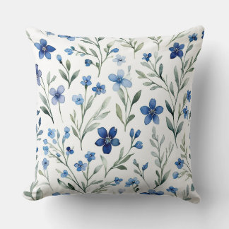 Coussin Aquarelle bleu et blanc Floral