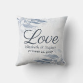 Coussin Aquarelle bleu Feuille Fleurs Mariage botanique (Verso)