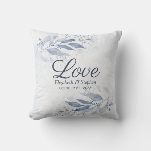 Coussin Aquarelle bleu Feuille Fleurs Mariage botanique (Recto)