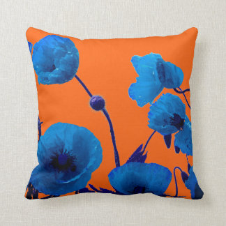 Coussin Aquarelle bleu Floral Fleurs de pavot été coucher 