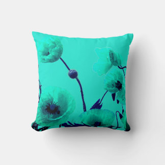 Coussin Aquarelle bleu Floral Turquoise Poppy Fleurs Art