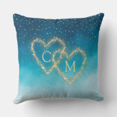 Coussin Aquarelle Bleu Océan Vagues Avec Mariage Monogramm (Verso)