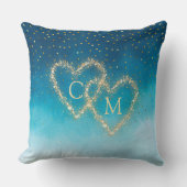 Coussin Aquarelle Bleu Océan Vagues Avec Mariage Monogramm (Recto)