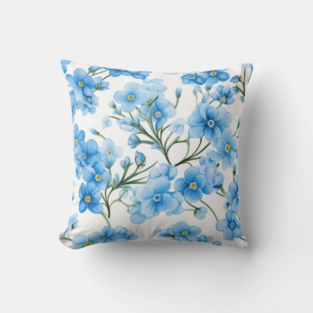Coussin Aquarelle Bleu Oubliez-moi pas Motif Fleur (Recto)