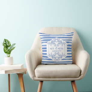 Coussin Aquarelle bleu royal souple M. & Mme
