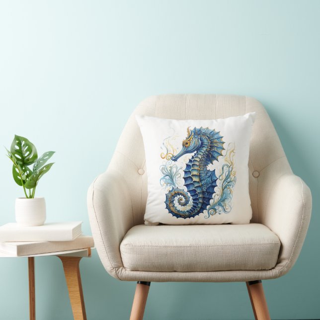 Coussin Aquarelle bleu sehorse design (Chaise)