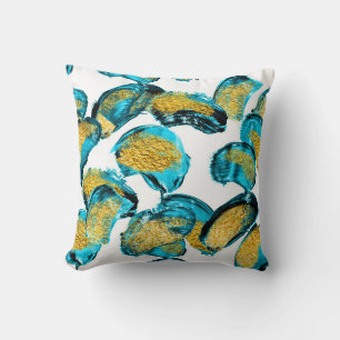 Coussin Aquarelle bleu, turquoise, or art.