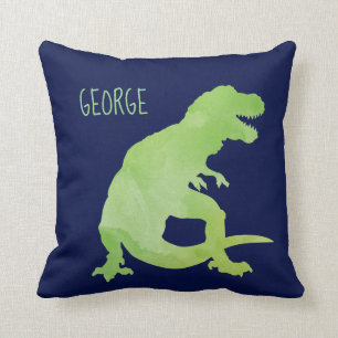 Coussin Aquarelle bleu vert Dinosaur pour enfants personna