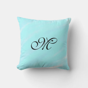 Coussin Aquarelle bleu vert monogramme ajouter le pastel l