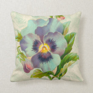 Coussin Aquarelle bleu Vintage Pansy