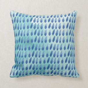 Coussin Aquarelle bleue de gouttes de pluie de carreau