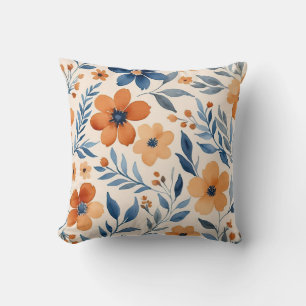 Coussin Aquarelle bleue et orange Floral