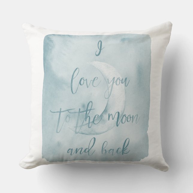 Coussin Aquarelle bleue je t'aime à la lune et au dos (Recto)