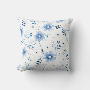 Coussin Aquarelle bleue motif floral