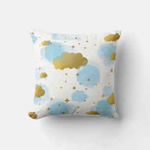 Coussin Aquarelle bleue Nuages Gold Stars Sky