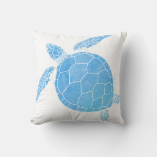 Coussin Aquarelle bleue Tortue marine - Littoral minimal
