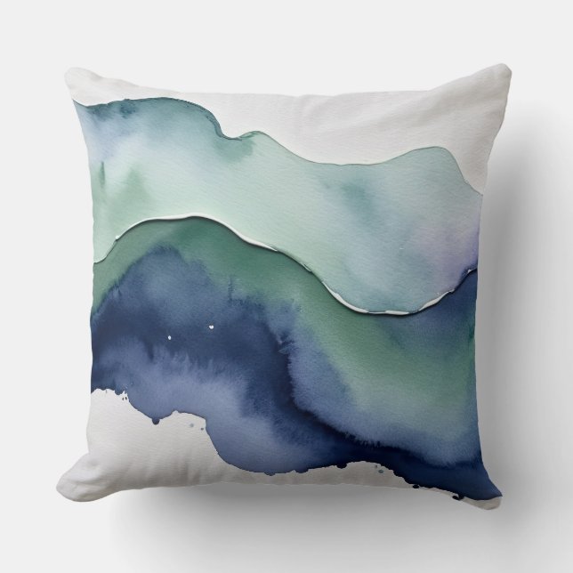 Coussin Aquarelle bleue, verte et ivoire (Recto)