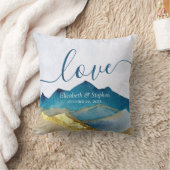 Coussin Aquarelle Blue Gold Foil Mountain Mariage extérieu (Couverture)