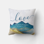 Coussin Aquarelle Blue Gold Foil Mountain Mariage extérieu (Verso)