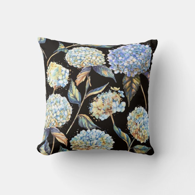 Coussin Aquarelle Blue Hydrangea : Motif foncé sans couleu (Recto)