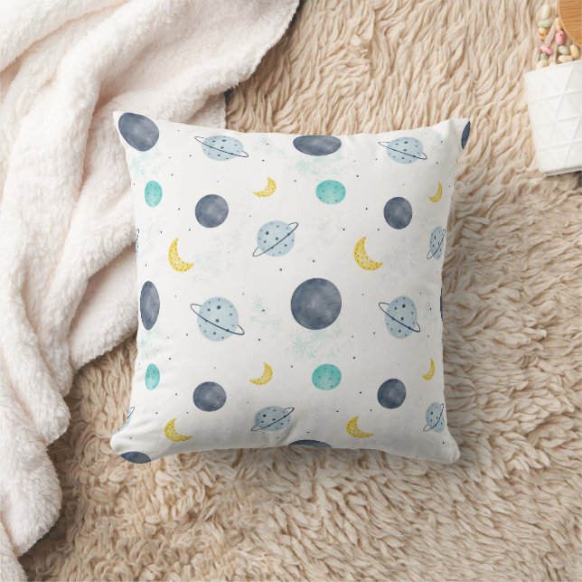 Coussin Aquarelle Blue Space Planet Motif (Couverture)