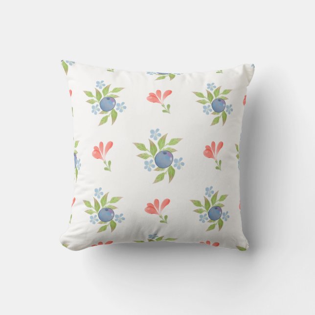 Coussin Aquarelle Blueberry Floral (Recto)