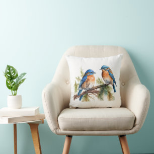 Coussin Aquarelle Bluebirds sur le pin