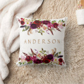 Coussin Aquarelle Bohème Floral Bourgogne Marsala Blanc (Couverture)