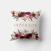 Coussin Aquarelle Bohème Floral Bourgogne Marsala Blanc (Verso)