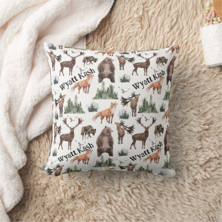 Coussin Aquarelle Bois Forêt Animaux Nom