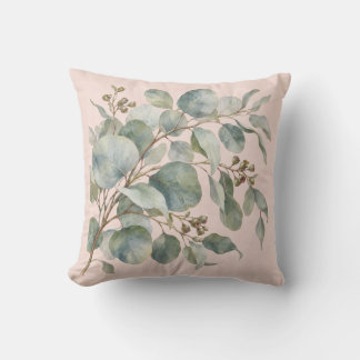 Coussin Aquarelle botanique Blush Eucalyptus Argenté