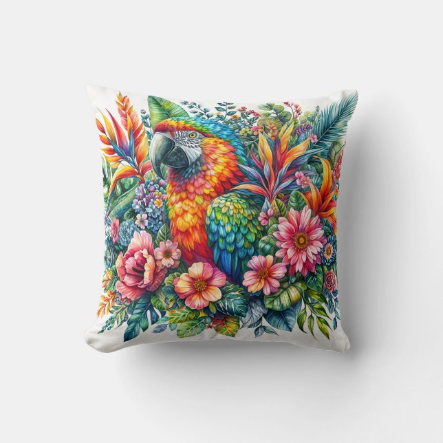Coussin Aquarelle botanique de perroquets (Recto)
