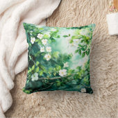 Coussin Aquarelle botanique Fleurs blanches Feuilles verte (Couverture)