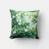 Coussin Aquarelle botanique Fleurs blanches Feuilles verte (Recto)