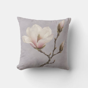 Coussin Aquarelle botanique lilas brumeux magnolia ivoire