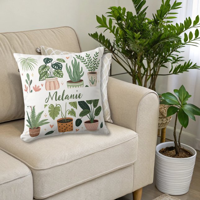 Coussin Aquarelle botanique Plantes pointillés (Créateur téléchargé)