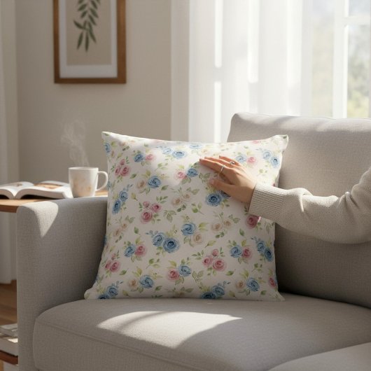 Coussin Aquarelle botanique Rose pastel
