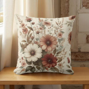 Coussin Aquarelle botanique Terre fleurs d'automne
