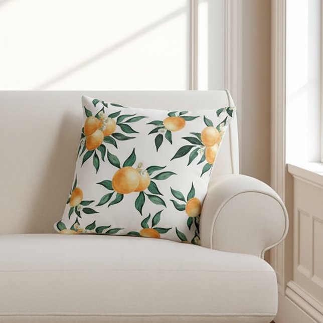 Coussin Aquarelle Botanique Tropicale Citron Orange (Créateur téléchargé)