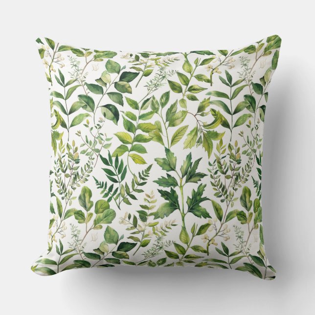Coussin Aquarelle Botanique Vert feuilles (Recto)