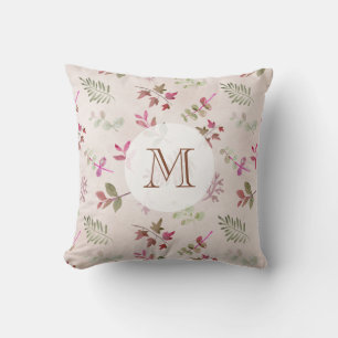 Coussin Aquarelle Bourgogne Feuilles & Monogramme de feuil