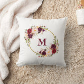 Coussin Aquarelle Bourgogne Floral Or Monogramme (Couverture)