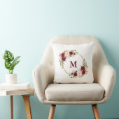 Coussin Aquarelle Bourgogne Floral Or Monogramme (Chaise)