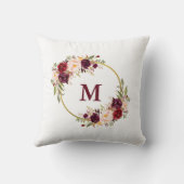Coussin Aquarelle Bourgogne Floral Or Monogramme (Verso)