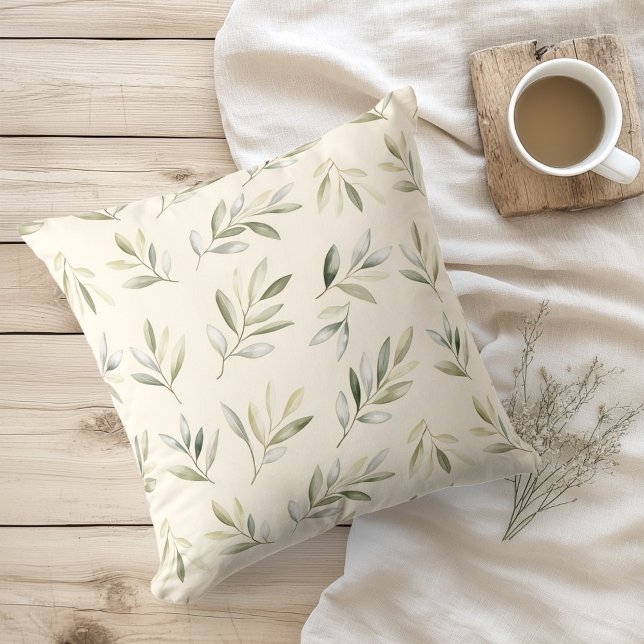 Coussin Aquarelle Branches d'Olivier Rustique (Créateur téléchargé)