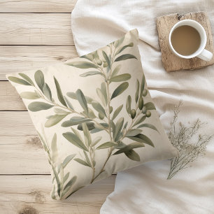 Coussin Aquarelle Branches d'Olivier Rustiques